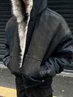 Washed Denim Fur | Hooded Jacket