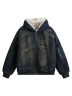 Washed Denim Fur | Hooded Jacket
