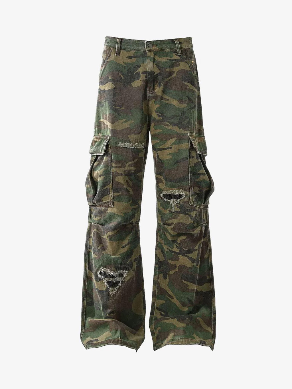 Woven Ripped Camouflage Cargo Baggy Pants