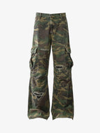 Woven Ripped Camouflage Cargo Baggy Pants