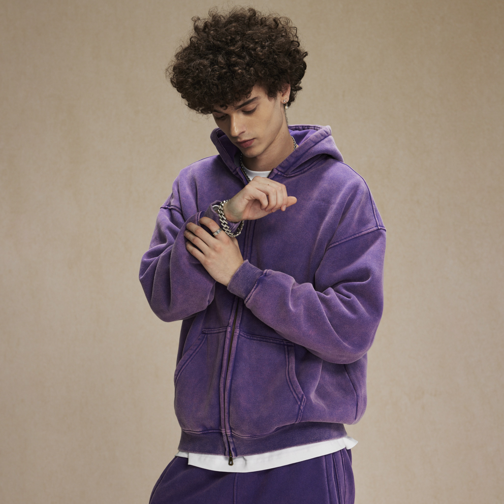 Oversized Vintage Wash Zip-Up Hoodie