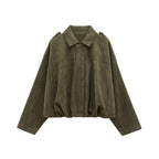 Women's Vintage Suede Oversized Batwing Sleeve Bomber Jacket