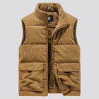 Men’s Corduroy Fleece-Lined Multi-Pocket Winter Puffer Gilet