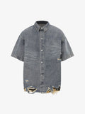 Distressed Denim Ripped Short-Sleeve Shirt