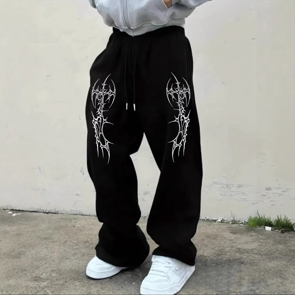 Men's Loose-fit Pants With Dark Gothic Prints