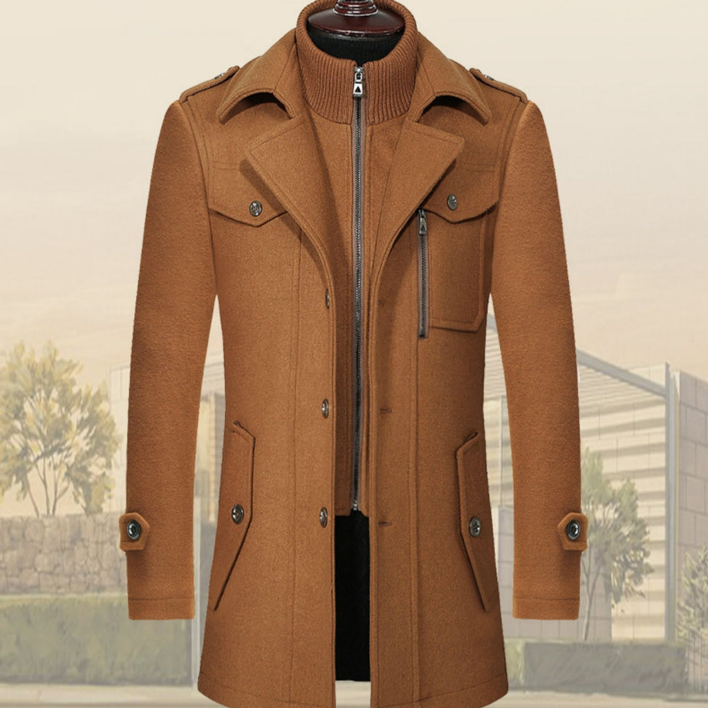 Men’s Long Wool Blend Overcoat | Double Collar Business Casual Winter Coat