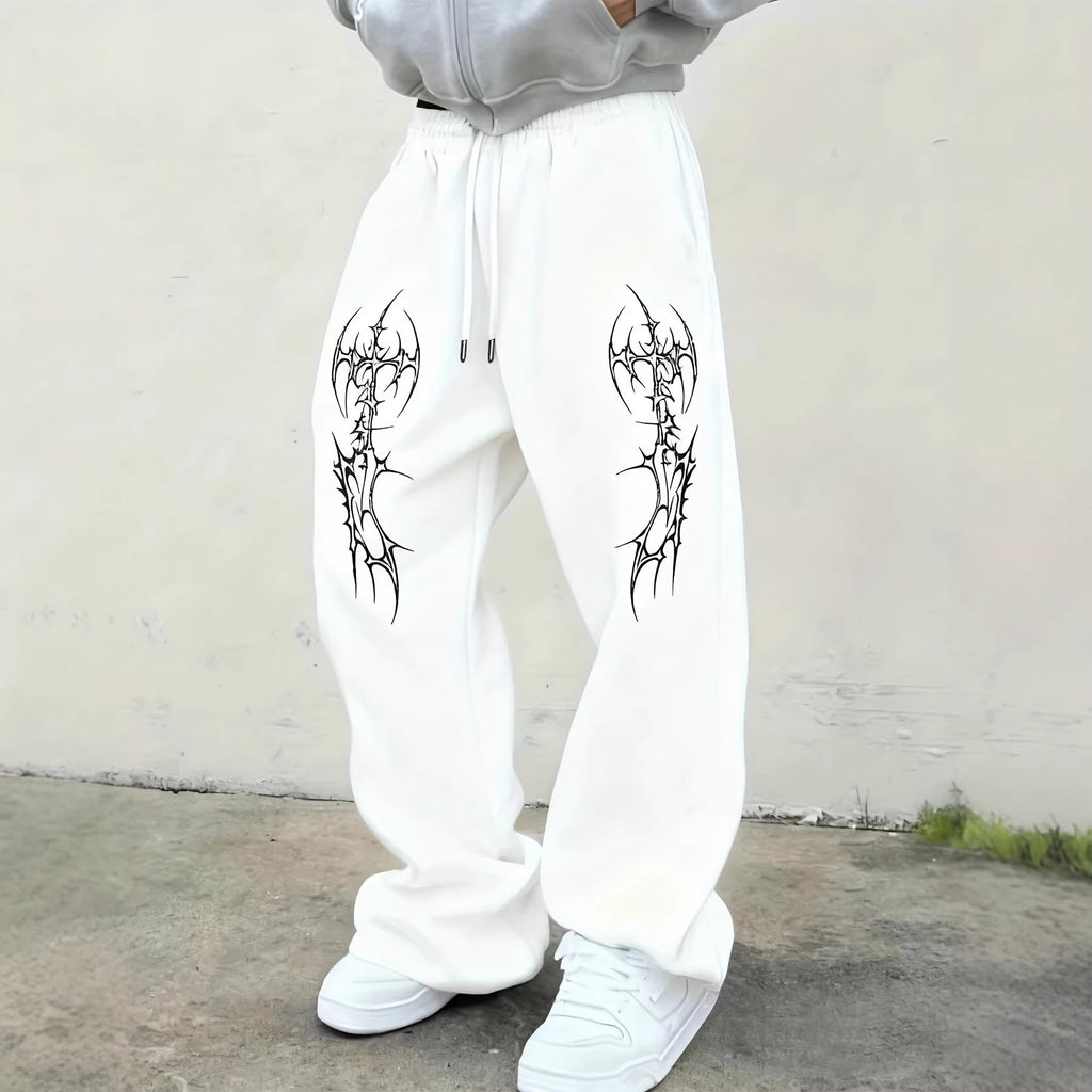 Men's Loose-fit Pants With Dark Gothic Prints