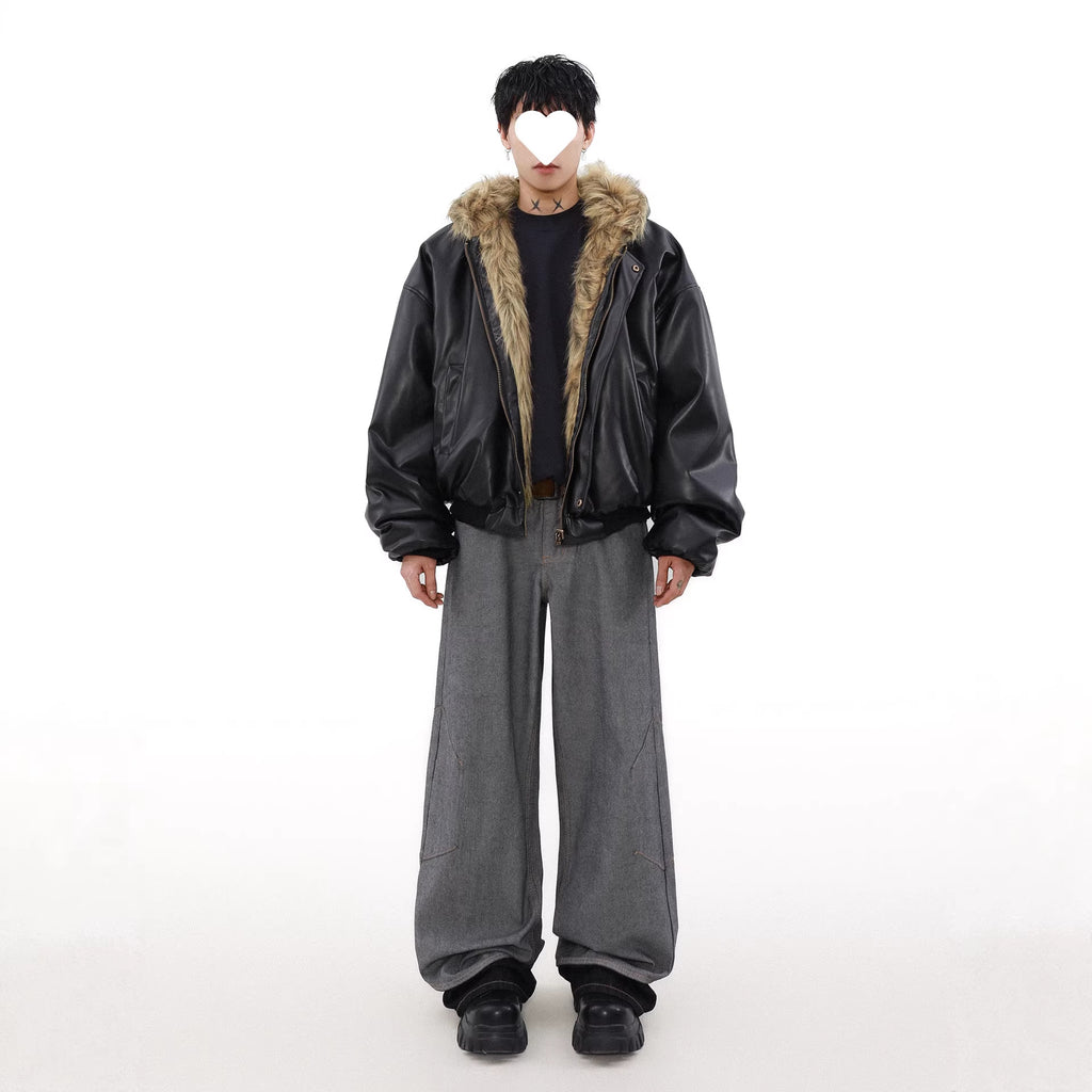 Men’s Reversible Faux Fur Hooded Oversized Bomber Jacket