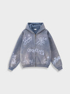 Men's Graffiti Print Washed Zip-Up Hoodie