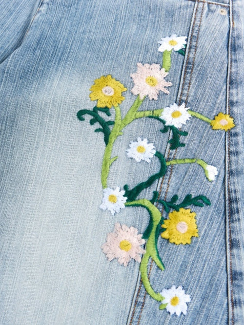 Baggy Washed Flower Denim Jeans
