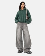 Washed Fleece Boxy Hoodie Relaxed Streetwear