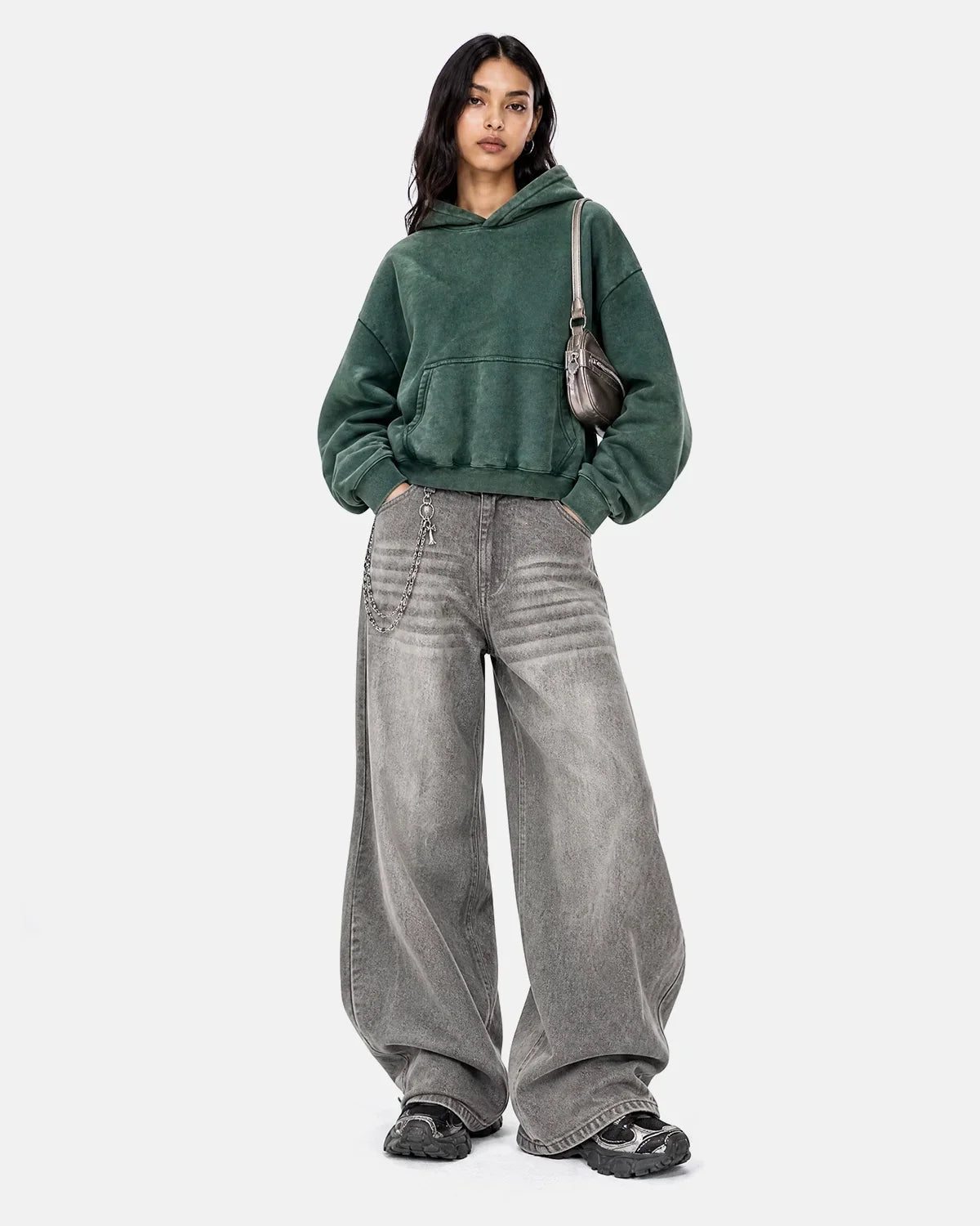 Washed Fleece Boxy Hoodie Relaxed Streetwear
