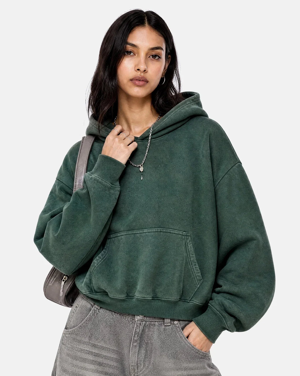 Washed Fleece Boxy Hoodie Relaxed Streetwear