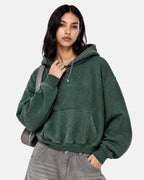 Washed Fleece Boxy Hoodie Relaxed Streetwear