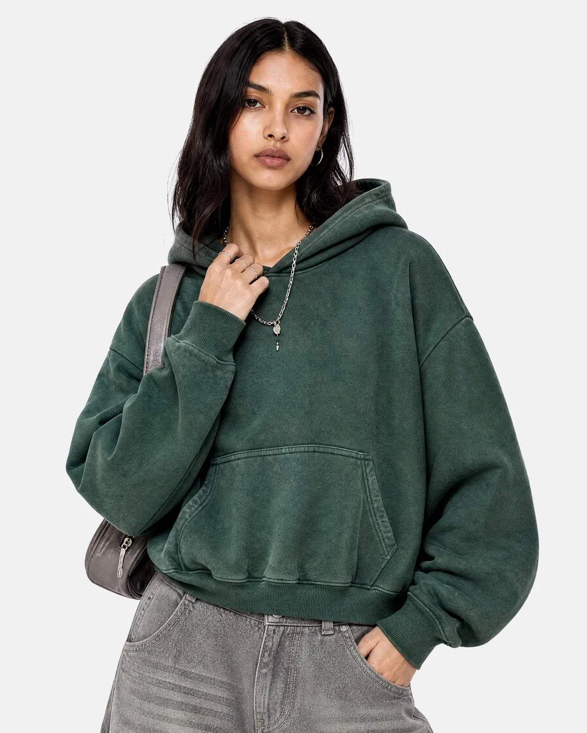 Washed Fleece Boxy Hoodie Relaxed Streetwear