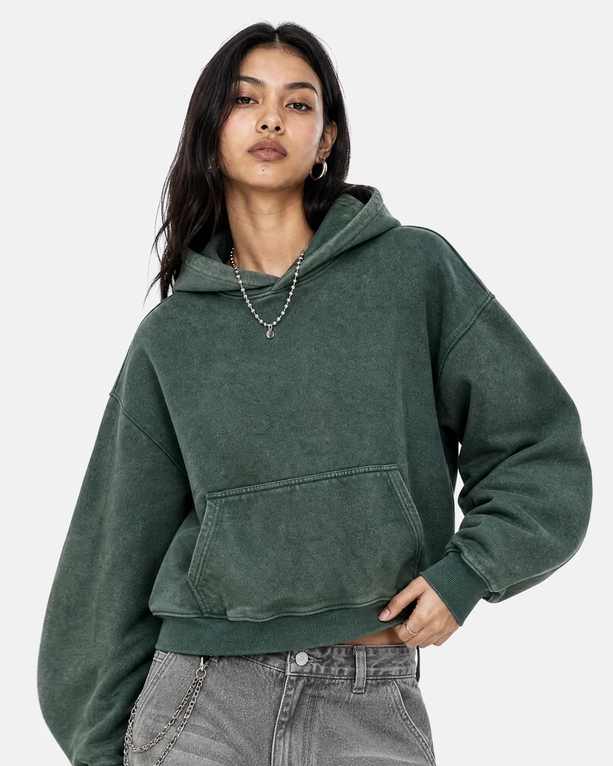 Washed Fleece Boxy Hoodie Relaxed Streetwear