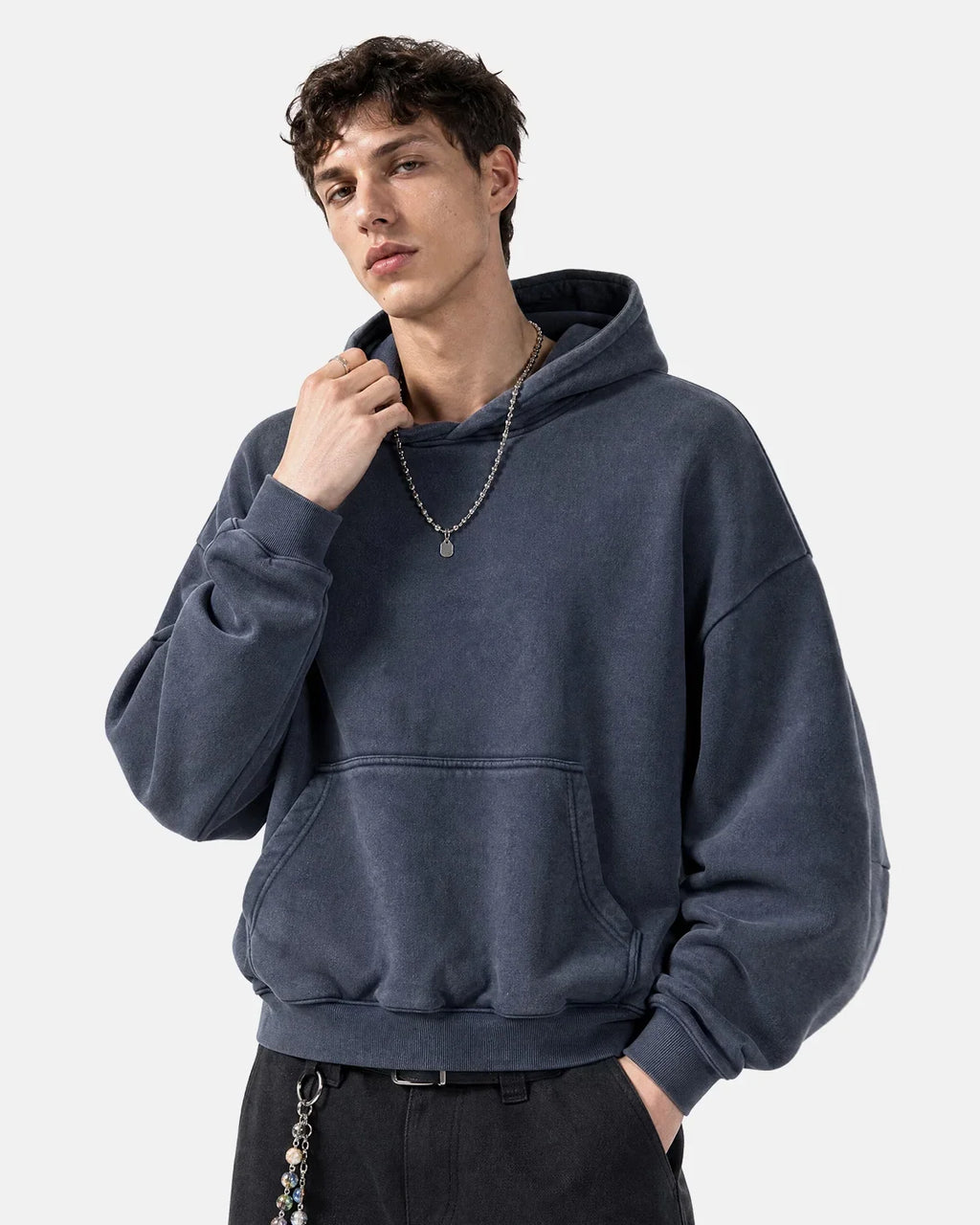Washed Fleece Boxy Hoodie Relaxed Streetwear