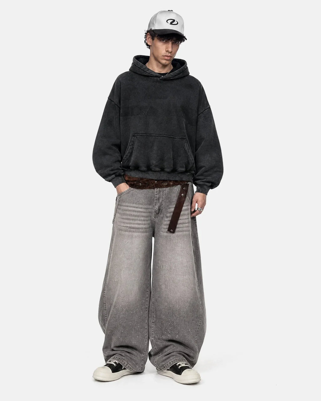 Washed Fleece Boxy Hoodie Relaxed Streetwear