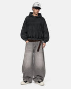 Washed Fleece Boxy Hoodie Relaxed Streetwear