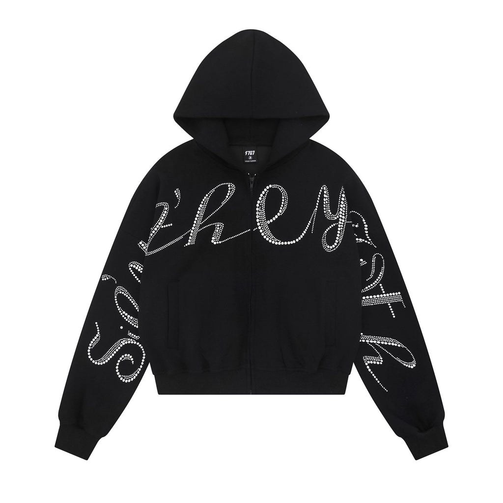 STELLAR | Rhinestone Script Zip Hoodie - Drenn