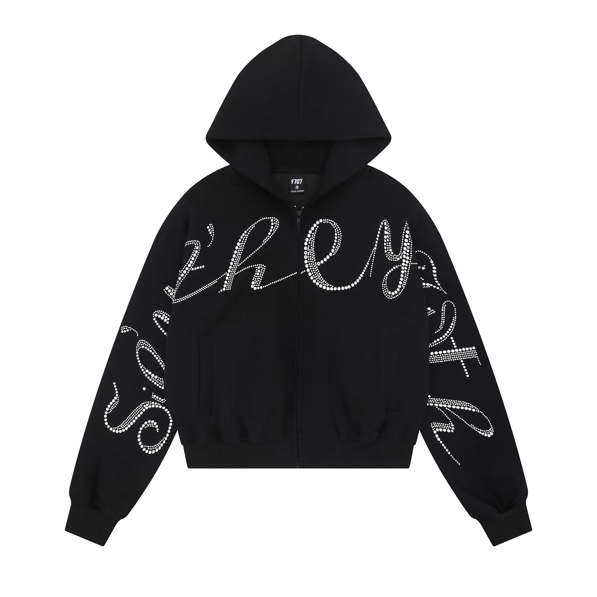 STELLAR | Rhinestone Script Zip Hoodie - Drenn