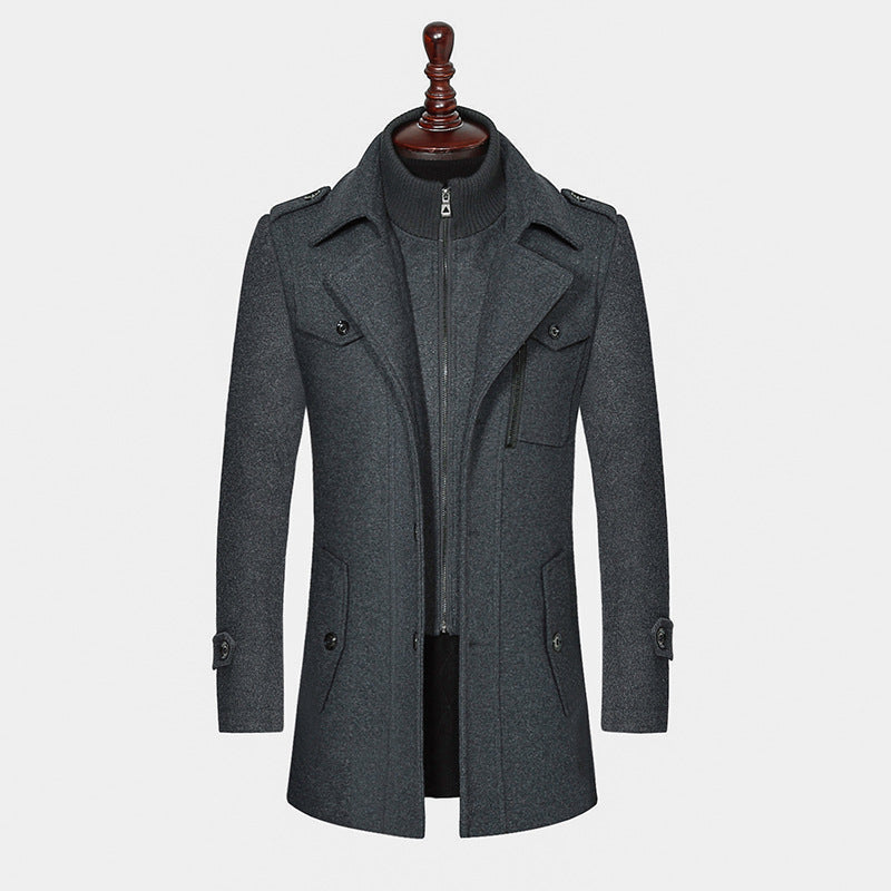 Men’s Long Wool Blend Overcoat | Double Collar Business Casual Winter Coat