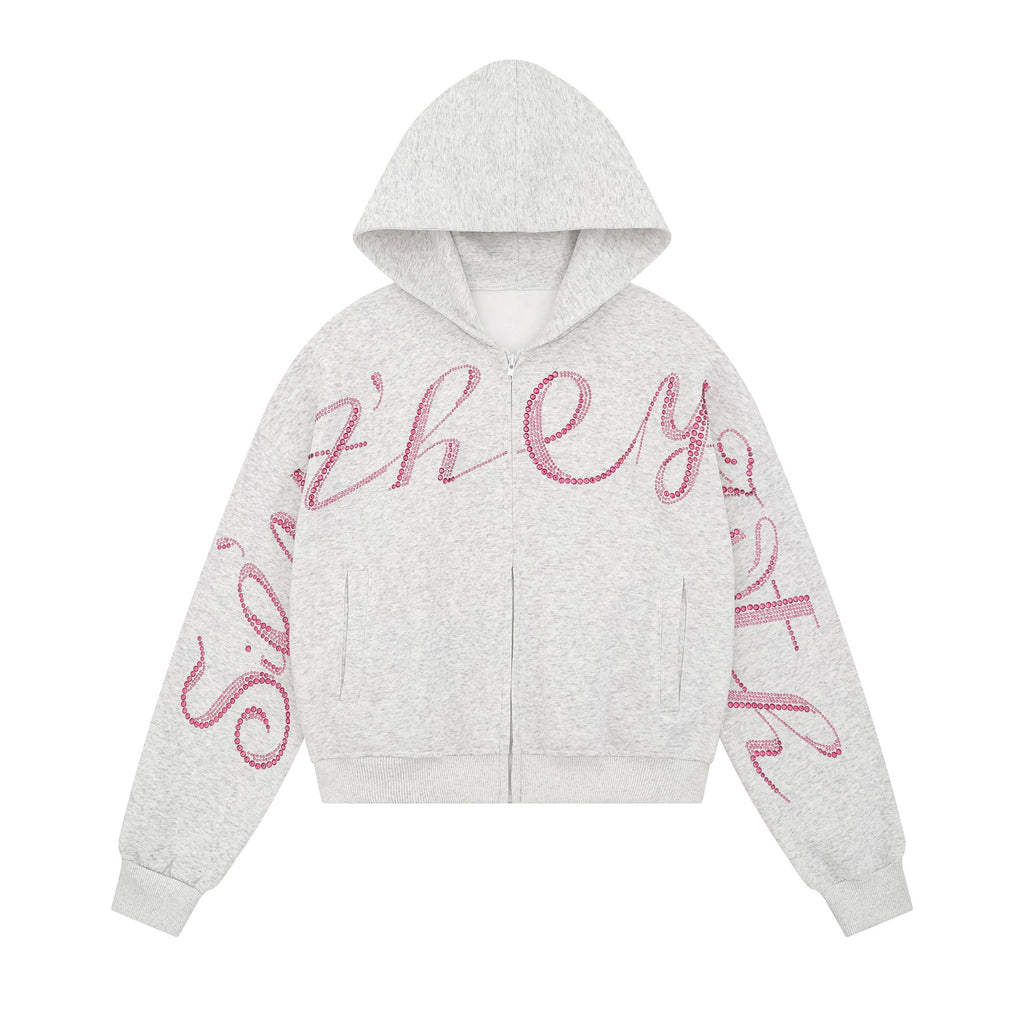 STELLAR | Rhinestone Script Zip Hoodie - Drenn