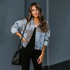 Women's Leopard Print Patchwork Denim Jacket