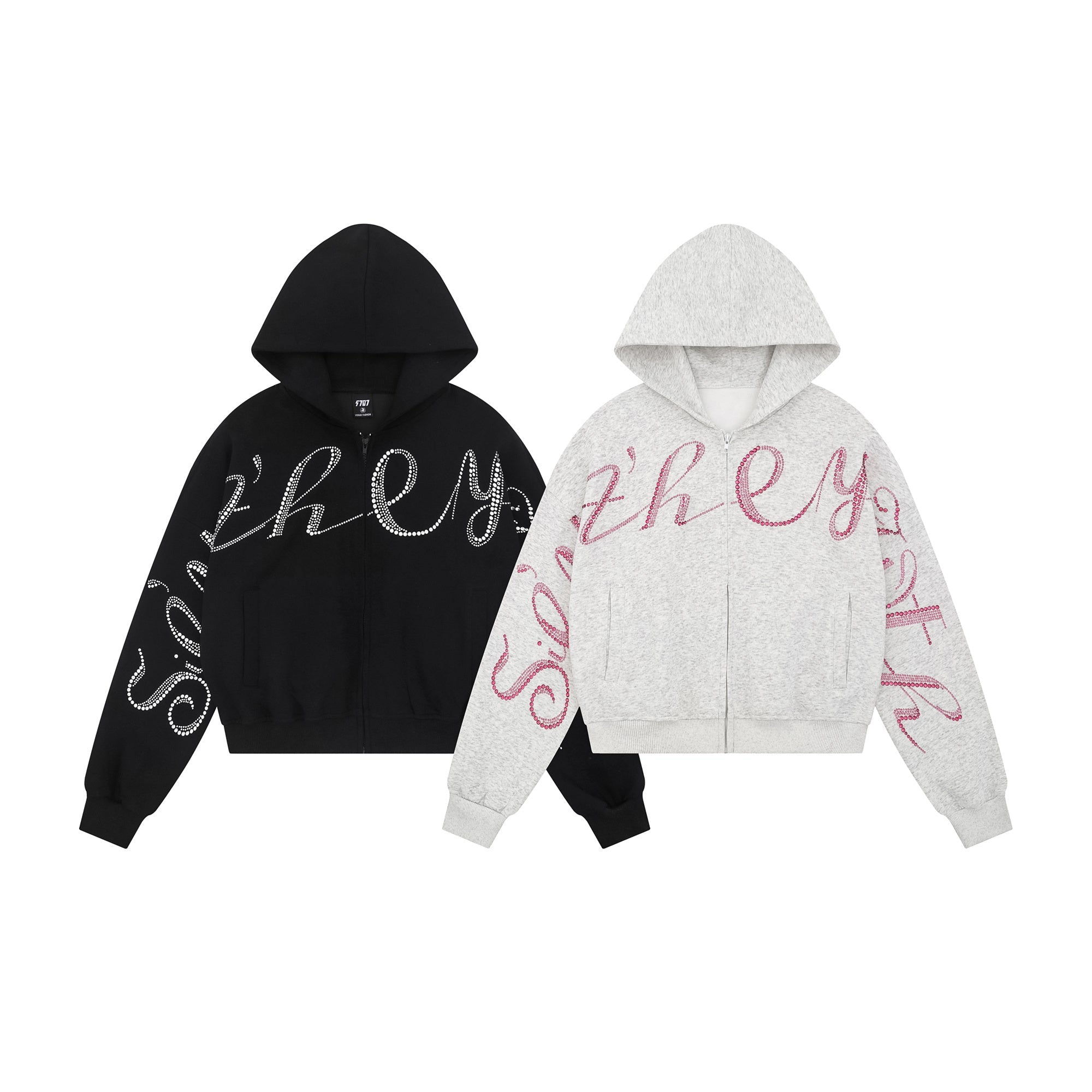 STELLAR | Rhinestone Script Zip Hoodie - Drenn