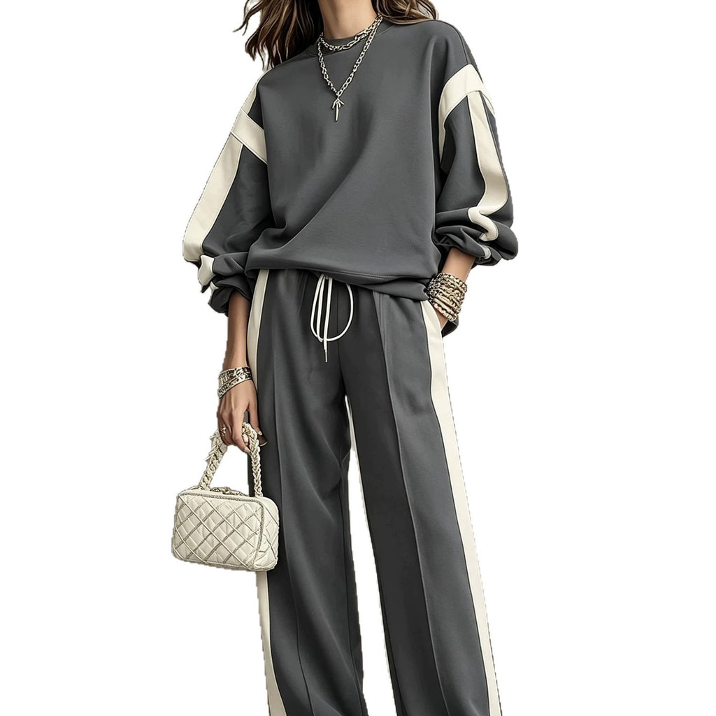 Women’s Oversized Tracksuit Set | Color Block Sweatshirt and Wide-Leg Pants