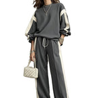 Women’s Oversized Tracksuit Set | Color Block Sweatshirt and Wide-Leg Pants