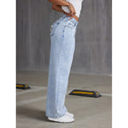 Women's Flowy Draping High-Waisted Denim Jeans