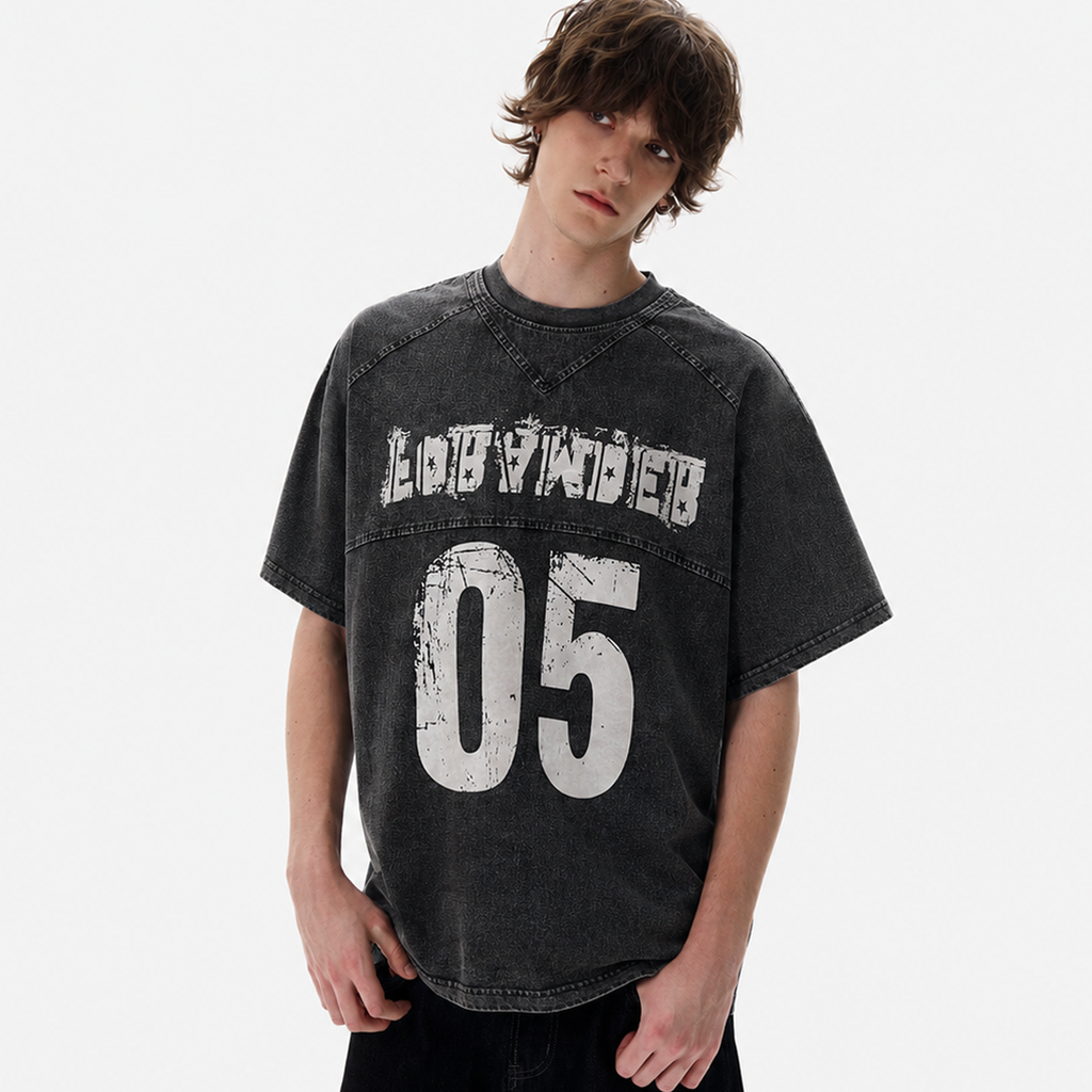 Vintage Acid Wash Number 05 Football T-Shirt - Drenn