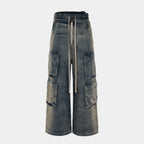 Wide Leg Multi-Pocket Loose Fit Straight Jeans