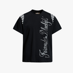 Streetwear Script Print Striped Patchwork T-Shirt - Drenn