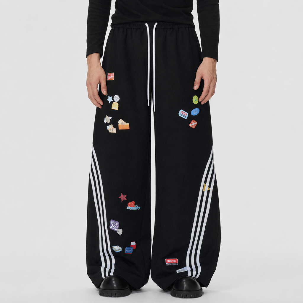 Street Patterned Striped Barrel Casual Pants - Drenn