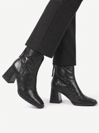 Women's Leather Ankle Boots with Square Heel and Zipper