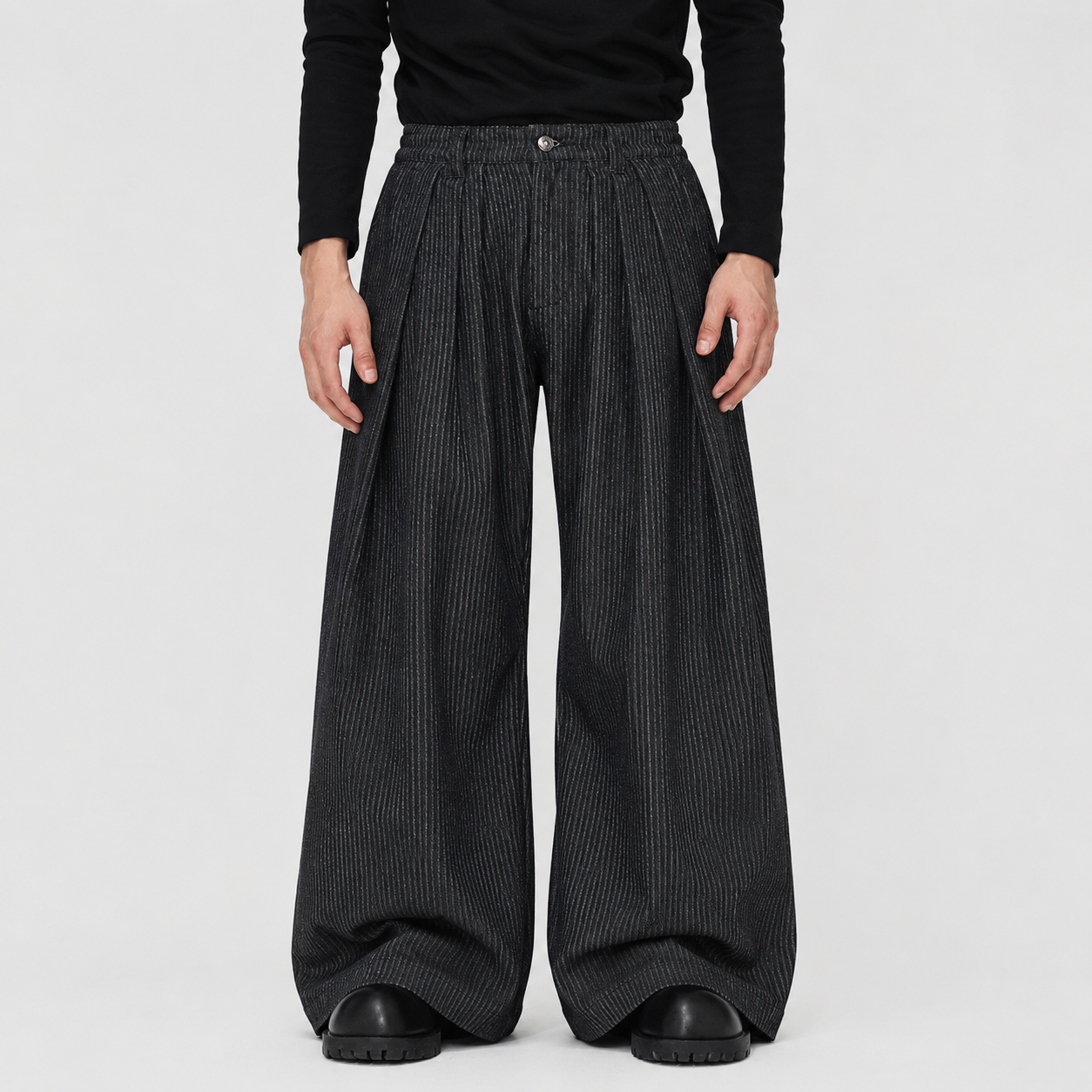 Vintage Pinstripe Pleated Wide-Leg Barrel Pants - Drenn