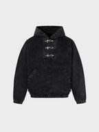 Toggle Front Washed Denim Hoodie
