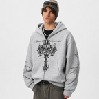 Street Wasteland Washed Cross Print Zip Up Jacket - Drenn