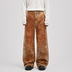 Croc Texture Washed Wide Leg Jeans - Drenn