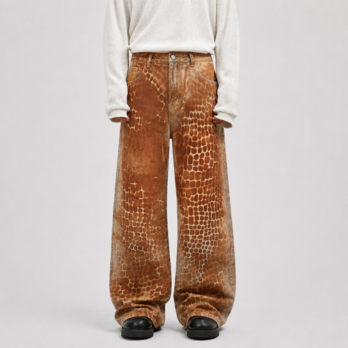 Croc Texture Washed Wide Leg Jeans - Drenn