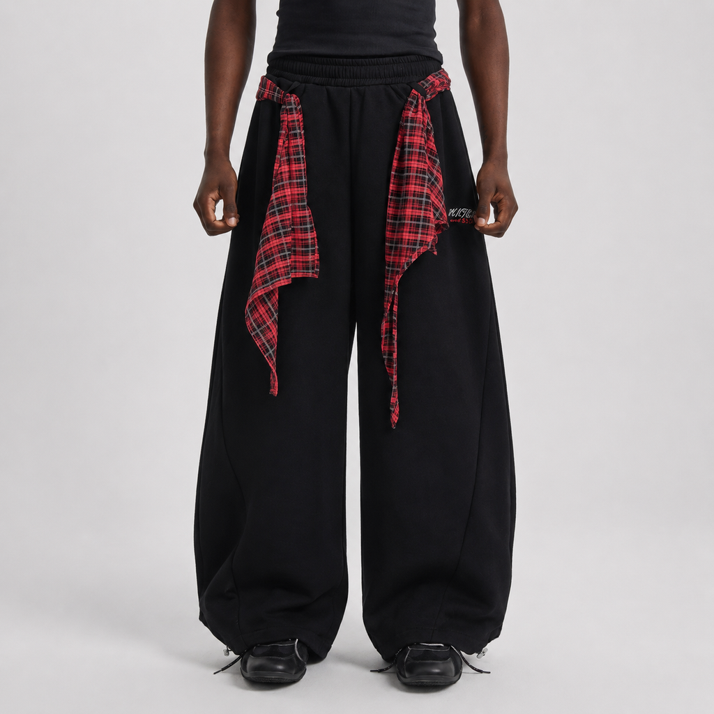 Street Detachable Plaid Waistband Machete Casual Pants - Drenn