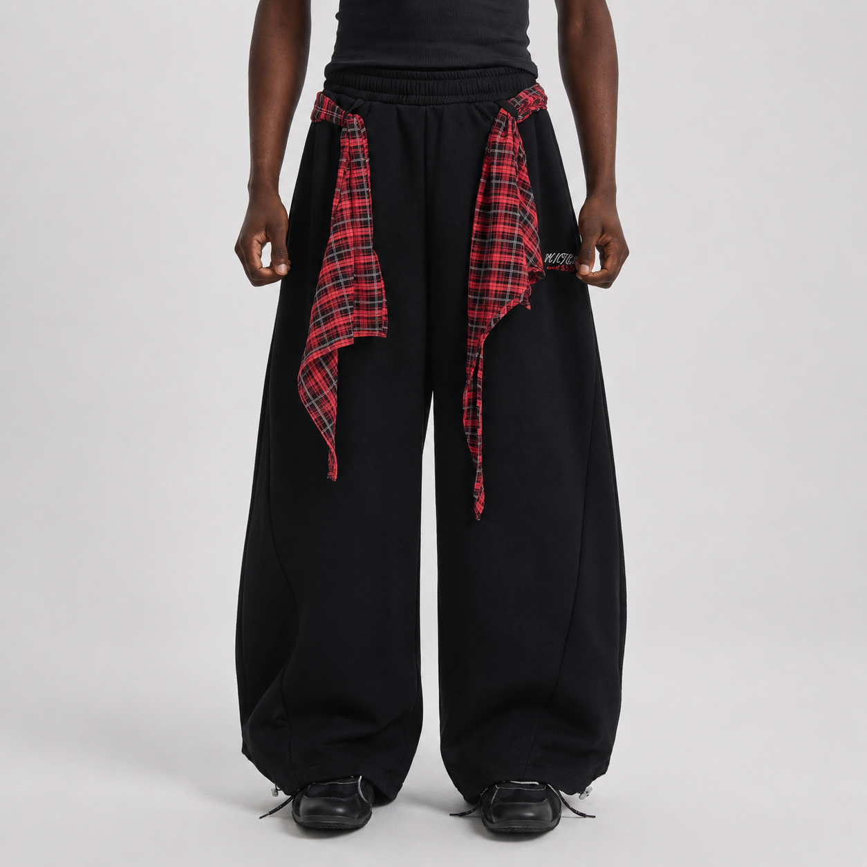 Street Detachable Plaid Waistband Machete Casual Pants - Drenn