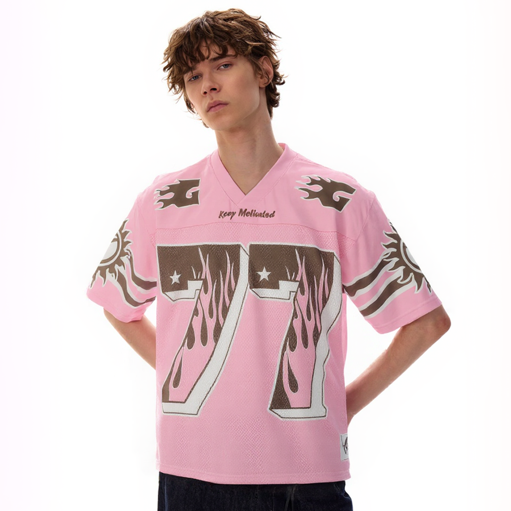 Pink Flame Print Mesh Jersey