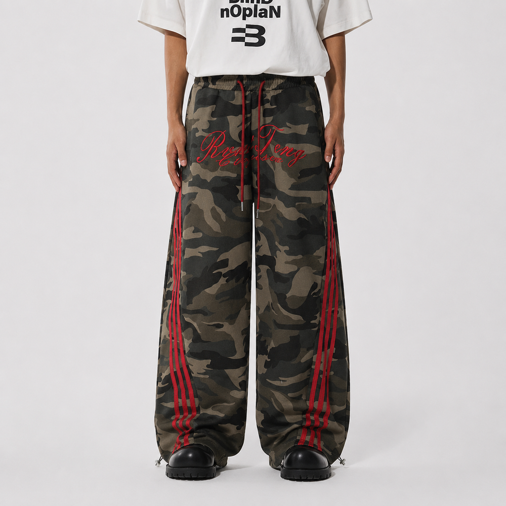 Retro Patchwork Embroidered Camouflage Barrel Pants - Drenn