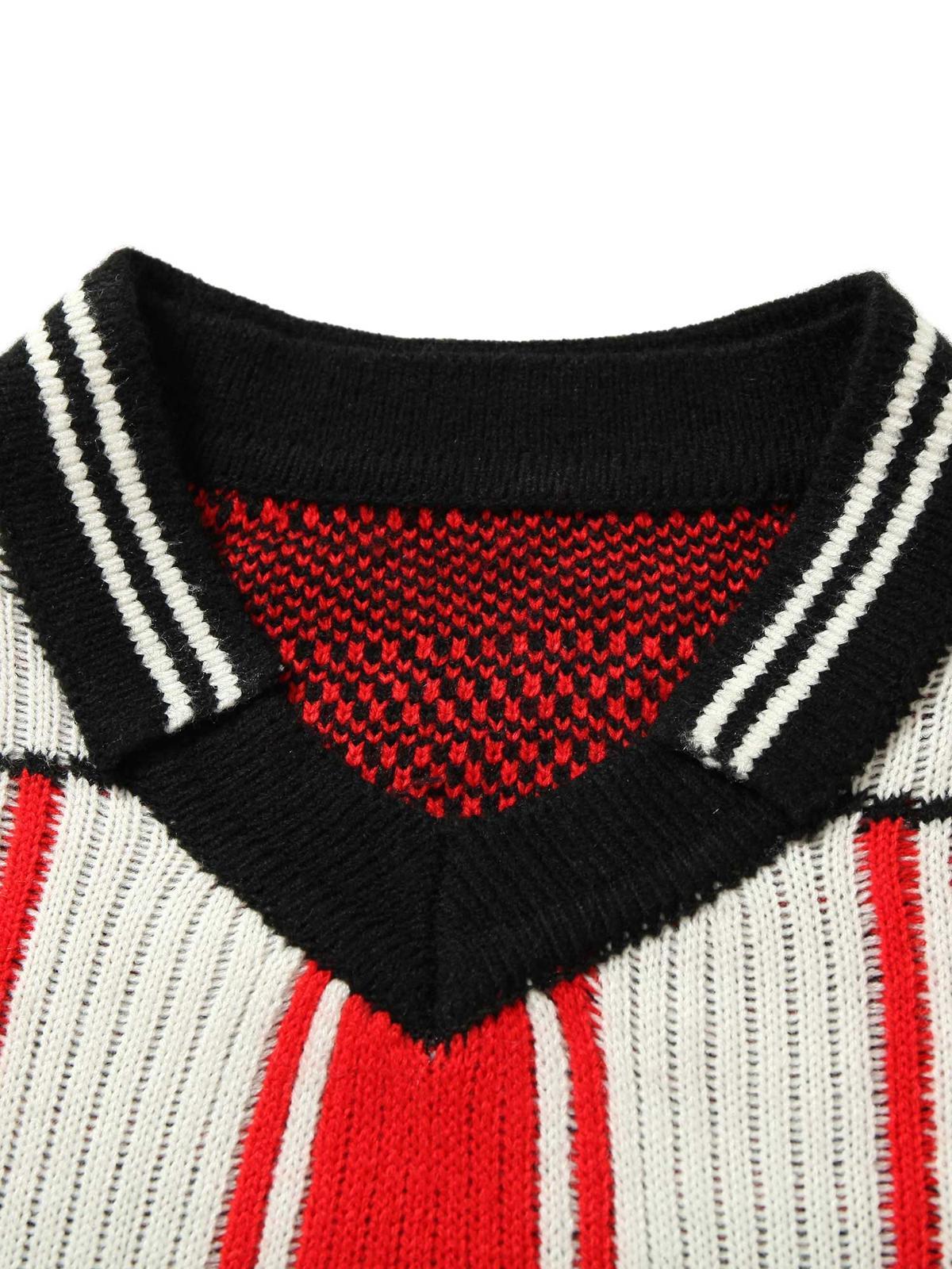 Jersey de punto rojo a rayas de manga corta para hombre