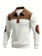 Men’s Half-Zip Color Block Polo Sweater | Ribbed Knit Pullover