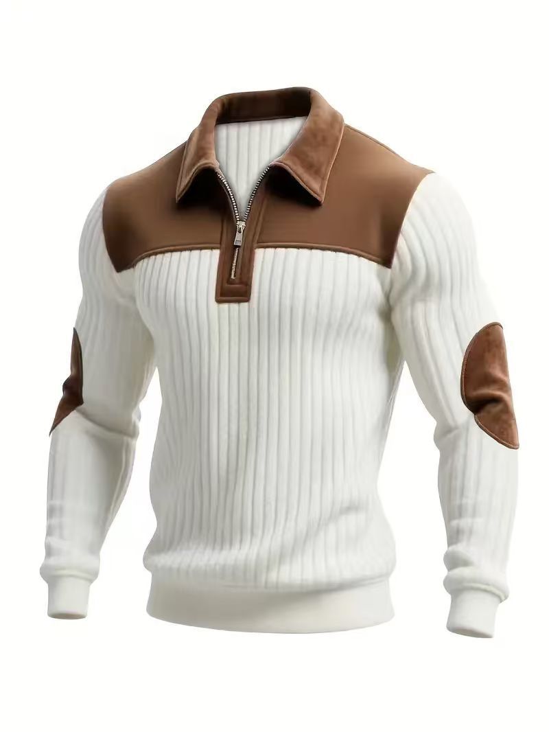 Men’s Half-Zip Color Block Polo Sweater | Ribbed Knit Pullover