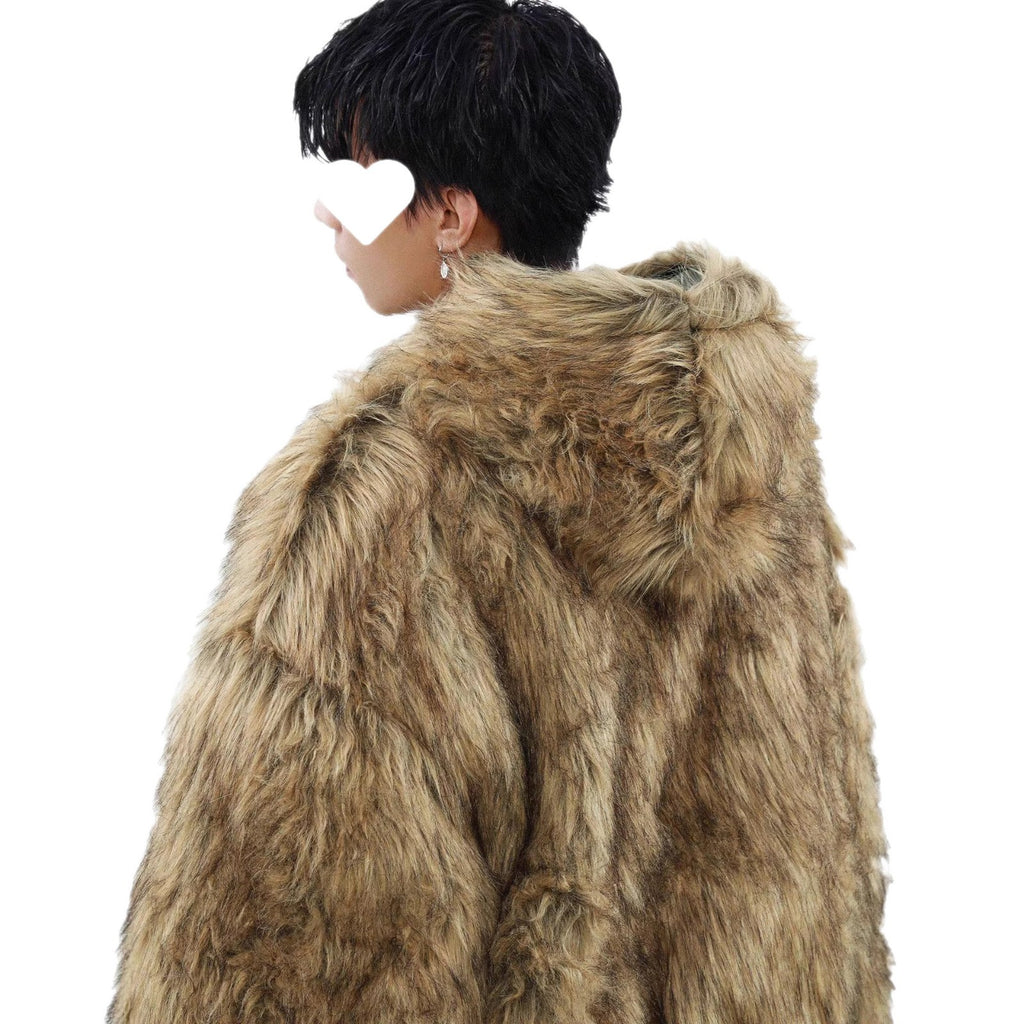 Men’s Reversible Faux Fur Hooded Oversized Bomber Jacket